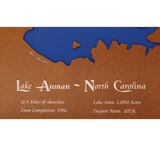 Lake Auman, North Carolina Stained Wood and Dark Walnut Frame Lake Map Silhouette
