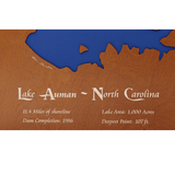 Lake Auman, North Carolina Stained Wood and Dark Walnut Frame Lake Map Silhouette