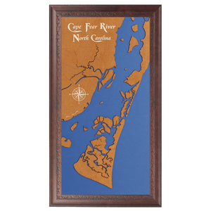 Cape Fear River, North Carolina Stained Wood and Dark Walnut Frame Lake Map Silhouette