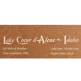 Lake Coeur d'Alene, Idaho Stained Wood and Dark Walnut Frame Lake Map Silhouette