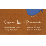 Conneaut Lake, Pennsylvania Stained Wood and Dark Walnut Frame Lake Map Silhouette