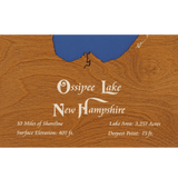 Ossipee Lake, New Hampshire Stained Wood and Distressed White Frame Lake Map Silhouette