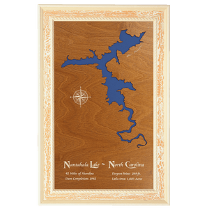 Nantahala Lake, North Carolina Stained Wood and Distressed White Frame Lake Map Silhouette
