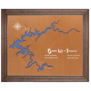 Boone Lake, Tennessee Stained Wood and Dark Walnut Frame Lake Map Silhouette