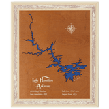Lake Hamilton, Arkansas Stained Wood and Distressed White Frame Lake Map Silhouette