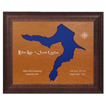 Edisto Lake, South Carolina Stained Wood and Dark Walnut Frame Lake Map Silhouette