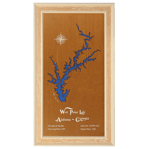 West Point Lake, Alabama and Georgia Stained Wood and Distressed White Frame Lake Map Silhouette
