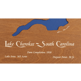 Lake Cherokee, South Carolina Stained Wood and Dark Walnut Frame Lake Map Silhouette