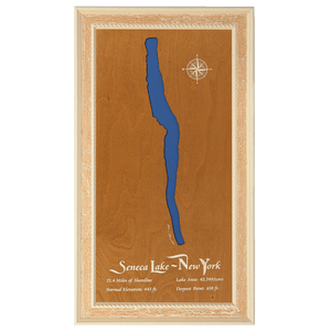 Seneca Lake, New York Stained Wood and Distressed White Frame Lake Map Silhouette