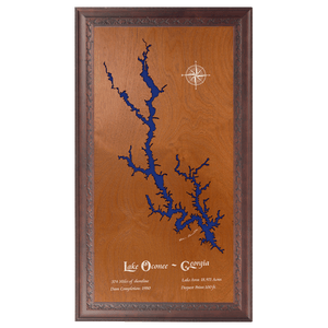 Lake Oconee, Georgia Stained Wood and Dark Walnut Frame Lake Map Silhouette