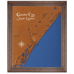 Garden City, South Carolina Stained Wood and Dark Walnut Frame Lake Map Silhouette