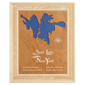 Star Lake, New York Stained Wood and Distressed White Frame Lake Map Silhouette