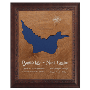 Buffalo Lake, North Carolina Stained Wood and Dark Walnut Frame Lake Map Silhouette