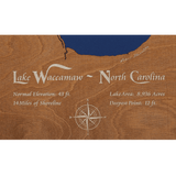 Lake Waccamaw, North Carolina Stained Wood and Distressed White Frame Lake Map Silhouette