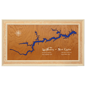 Lake Hickory, North Carolina Stained Wood and Distressed White Frame Lake Map Silhouette