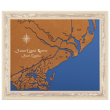 Santee Coastal Reserve, South Carolina Stained Wood and Distressed White Frame Lake Map Silhouette