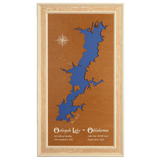 Oologah Lake, Oklahoma Stained Wood and Dark Walnut Frame Lake Map Silhouette