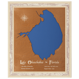 Lake Okeechobee, Florida Stained Wood and Distressed White Frame Lake Map Silhouette