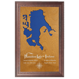 Hamilton Lake, Indiana Stained Wood and Dark Walnut Frame Lake Map Silhouette