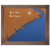 Topsail Island, North Carolina Stained Wood and Dark Walnut Frame Lake Map Silhouette