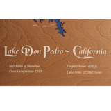 Lake Don Pedro, California Stained Wood and Dark Walnut Frame Lake Map Silhouette