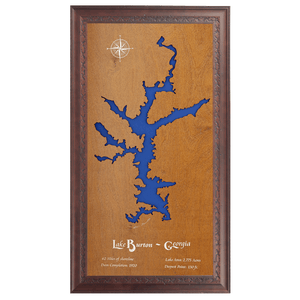 Lake Burton, Georgia Stained Wood and Dark Walnut Frame Lake Map Silhouette