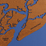 Hilton Head Island, South Carolina Stained Wood and Dark Walnut Frame Lake Map Silhouette