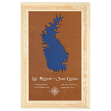 Lake Monticello, South Carolina Stained Wood and Distressed White Frame Lake Map Silhouette