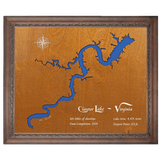 Claytor Lake, Virginia Stained Wood and Dark Walnut Frame Lake Map Silhouette