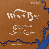 Winyah Bay, South Carolina Stained Wood and Distressed White Frame Lake Map Silhouette