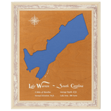 Lake Warren, South Carolina Stained Wood and Distressed White Frame Lake Map Silhouette