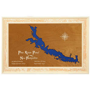 Pine River Pond, New Hampshire Stained Wood and Distressed White Frame Lake Map Silhouette