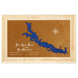 Pine River Pond, New Hampshire Stained Wood and Distressed White Frame Lake Map Silhouette