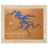Lake Santeetlah, North Carolina Stained Wood and Distressed White Frame Lake Map Silhouette