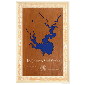 Lake Jocassee, South Carolina Stained Wood and Distressed White Frame Lake Map Silhouette