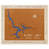 Lake Mitchell, Alabama Stained Wood and Distressed White Frame Lake Map Silhouette