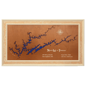 Norris Lake, Tennessee Stained Wood and Distressed White Frame Lake Map Silhouette
