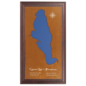 Conneaut Lake, Pennsylvania Stained Wood and Dark Walnut Frame Lake Map Silhouette