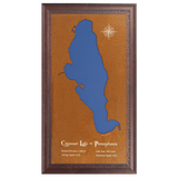 Conneaut Lake, Pennsylvania Stained Wood and Dark Walnut Frame Lake Map Silhouette