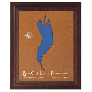 Bear Creek Lake, Pennsylvania Wood and Dark Walnut Frame Lake Map Silhouette