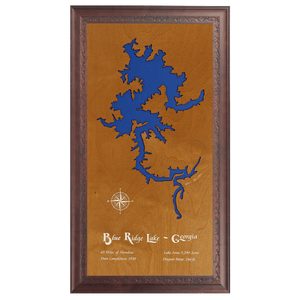 Blue Ridge Lake, Georgia Stained Wood and Dark Walnut Frame Lake Map Silhouette