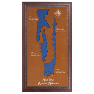 Abel Lakes, Nebraska Stained Wood and Dark Walnut Frame Lake Map Silhouette