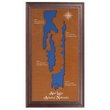 Abel Lakes, Nebraska Stained Wood and Dark Walnut Frame Lake Map Silhouette