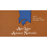 Abel Lakes, Nebraska Stained Wood and Dark Walnut Frame Lake Map Silhouette