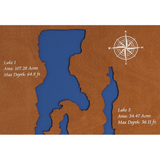 Abel Lakes, Nebraska Stained Wood and Dark Walnut Frame Lake Map Silhouette