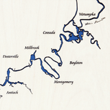 Alabama River, Alabama White Washed Wood and Distressed Black Frame Lake Map Silhouette
