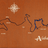 Alabama River, Alabama Stained Wood and Dark Walnut Frame Lake Map Silhouette