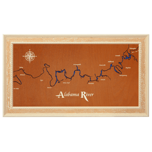 Alabama River, Alabama Stained Wood and Distressed White Frame Lake Map Silhouette