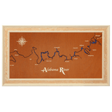 Alabama River, Alabama Stained Wood and Distressed White Frame Lake Map Silhouette