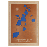 Alligator Chain of Lakes, Florida Stained Wood and Distressed White Frame Lake Map Silhouette